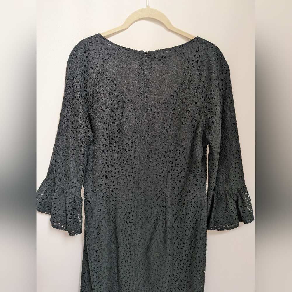 Pendleton Black Floral Lace Eyelet Bell Sleeve Shift Dress Size 12 - Picture 11 of 14